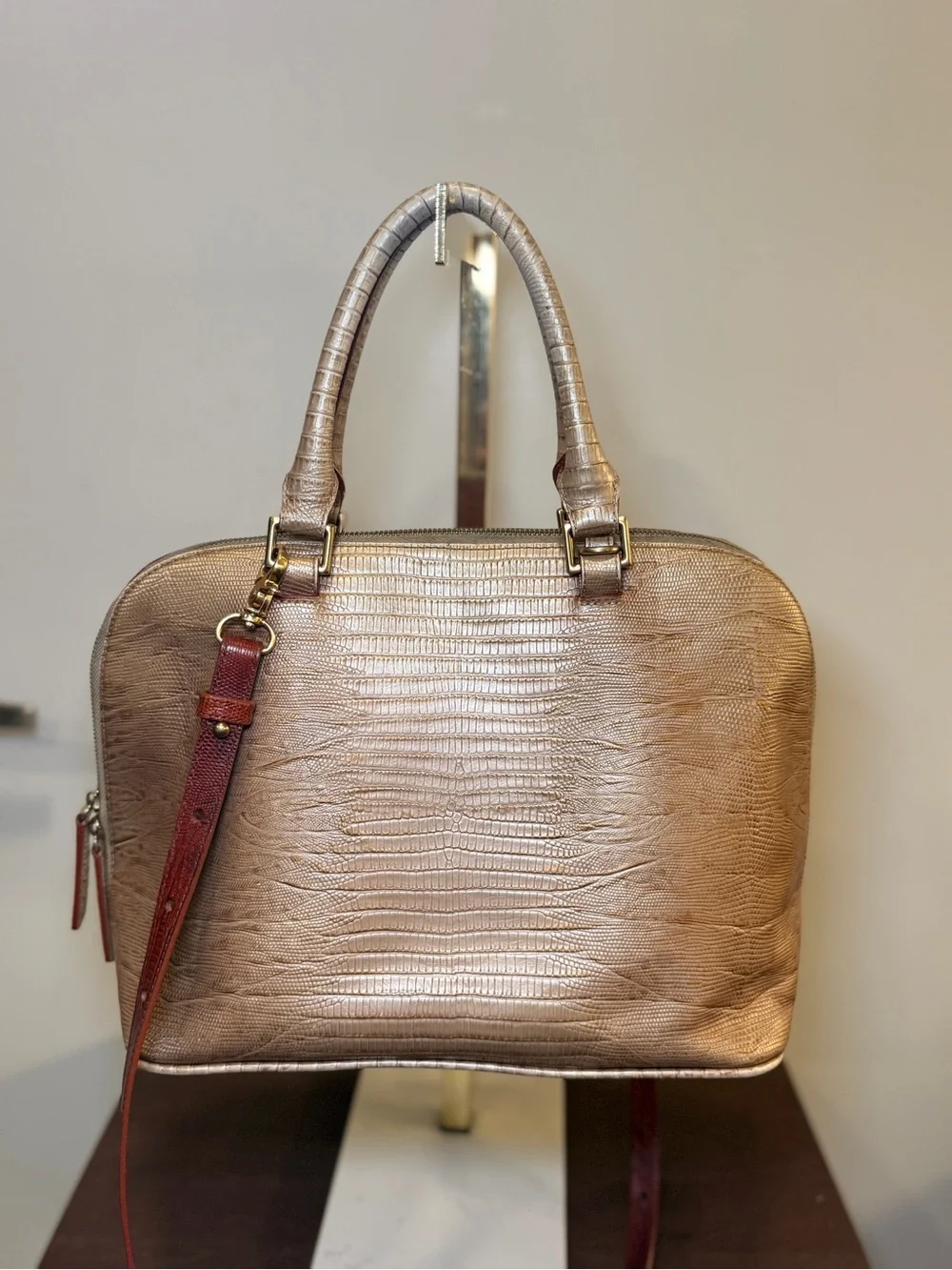 Brahmin Vivian Beige and Brown Textured Satchel